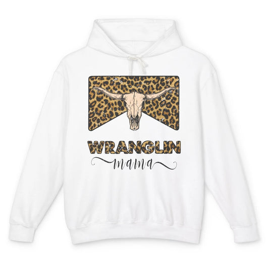 Retro Leopard Bull Skull Wrangling Mama Western Country Girl Unisex Lightweight Hoodie
