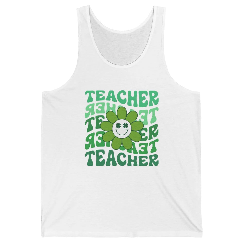 Retro Groovy Wavy Teacher Smiling Face Daisy St Patricks Day Unisex Jersey Tank