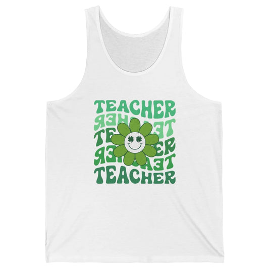 Retro Groovy Wavy Teacher Smiling Face Daisy St Patricks Day Unisex Jersey Tank
