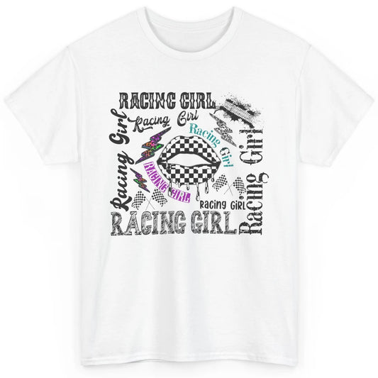 Racing Girl Lips It's Race Day Race Flag Race Lips Girl Gift Classic Unisex T-Shirt