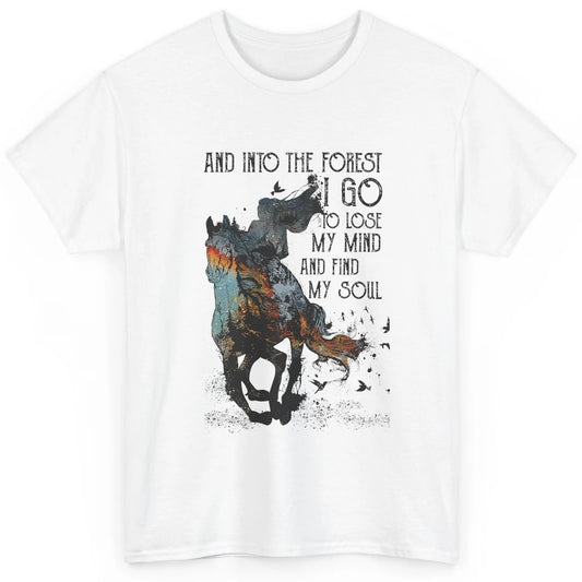 Retro Cowgirl Riding Horse Into Forest I Go Western Cowboy Classic Unisex T-Shirt