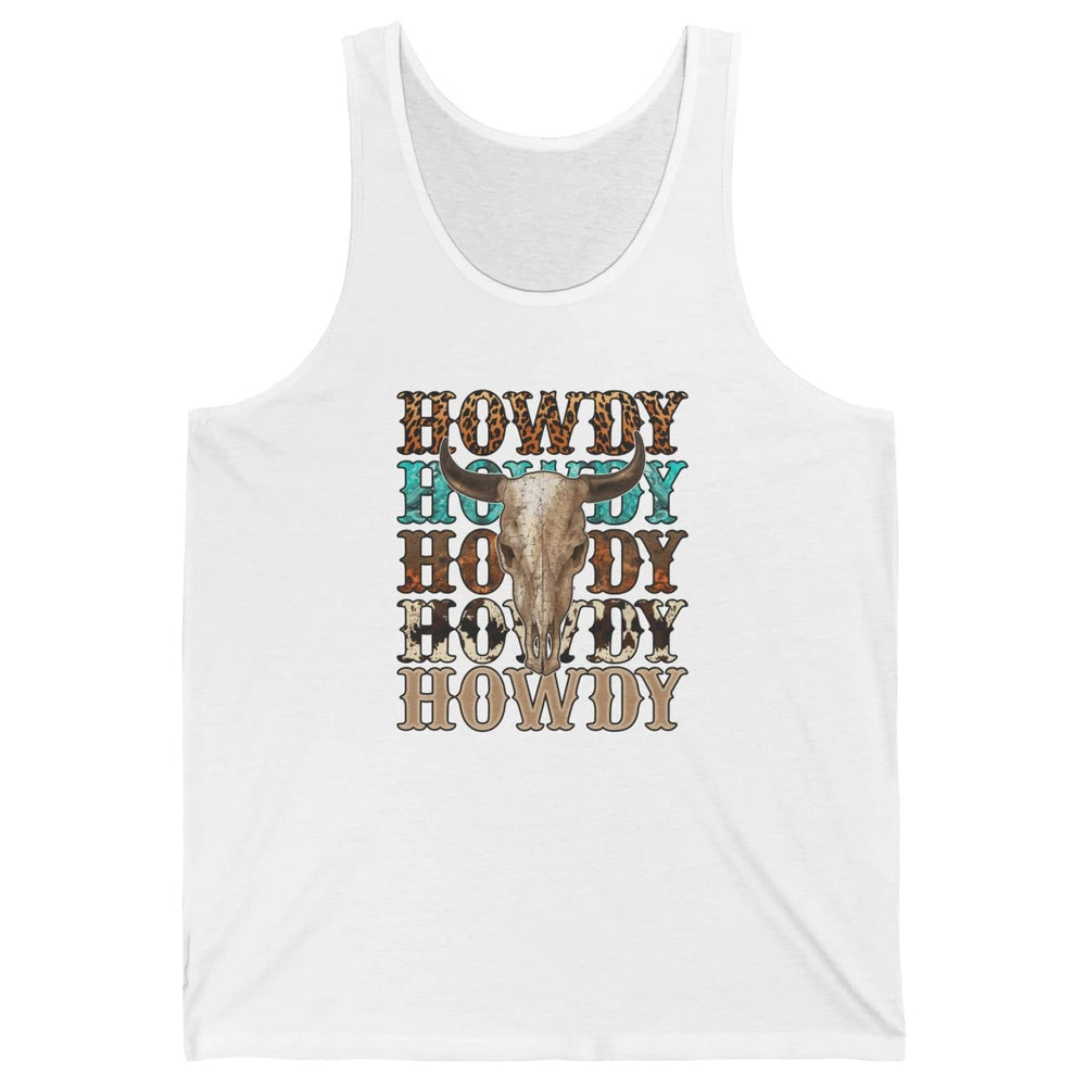 Retro Howdy Bull Skull Rodeo Vintage Western Country Leopard Unisex Jersey Tank