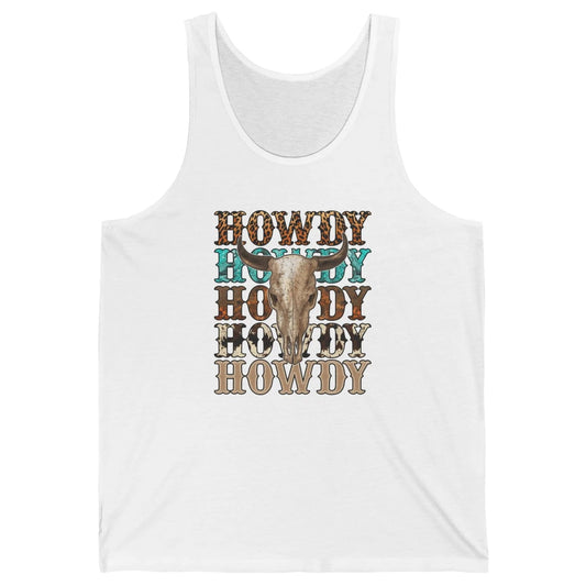 Retro Howdy Bull Skull Rodeo Vintage Western Country Leopard Unisex Jersey Tank
