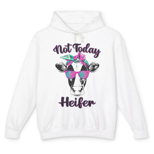 Not Today Heifer Funny Cow With Glasses Bandana Heifer Lover Unisex Lightweight Hoodie