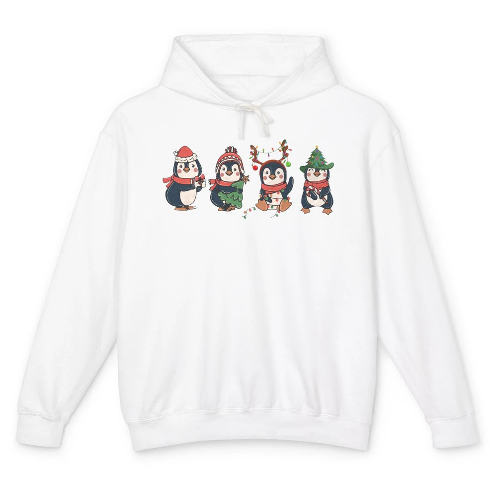 Penguin Merry Christmas Cute Penguin Xmas Lights Winter Unisex Lightweight Hoodie