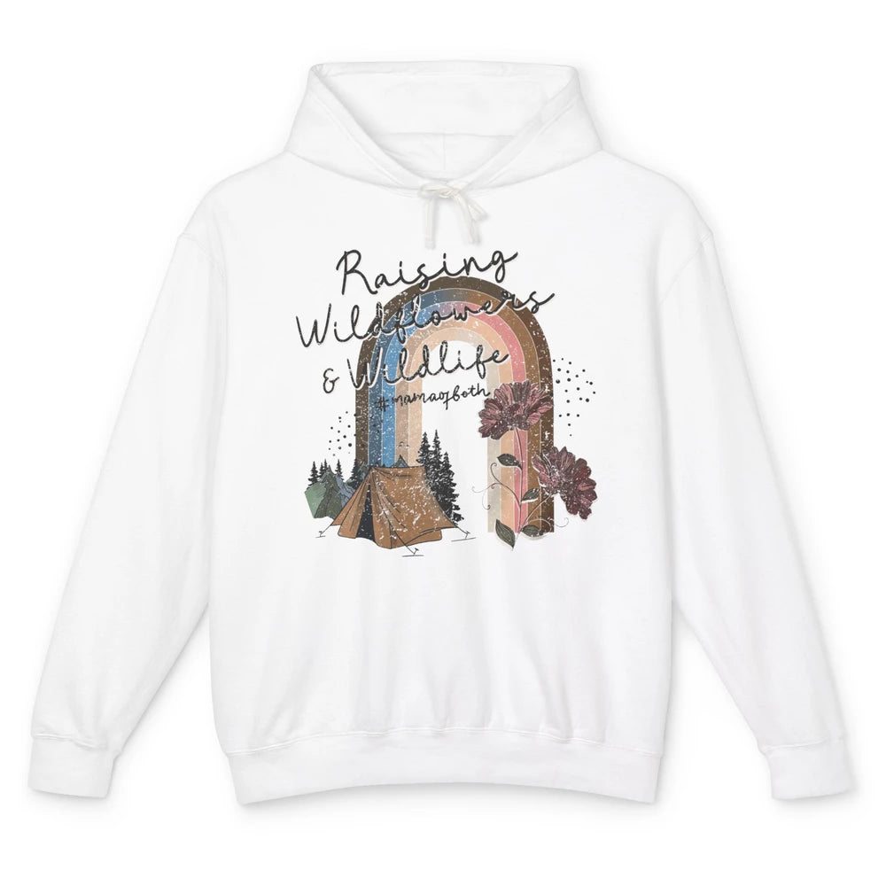 Raising Wildflowers & Wildlife Mama Of Both Retro Boho Mama Unisex Lightweight Hoodie
