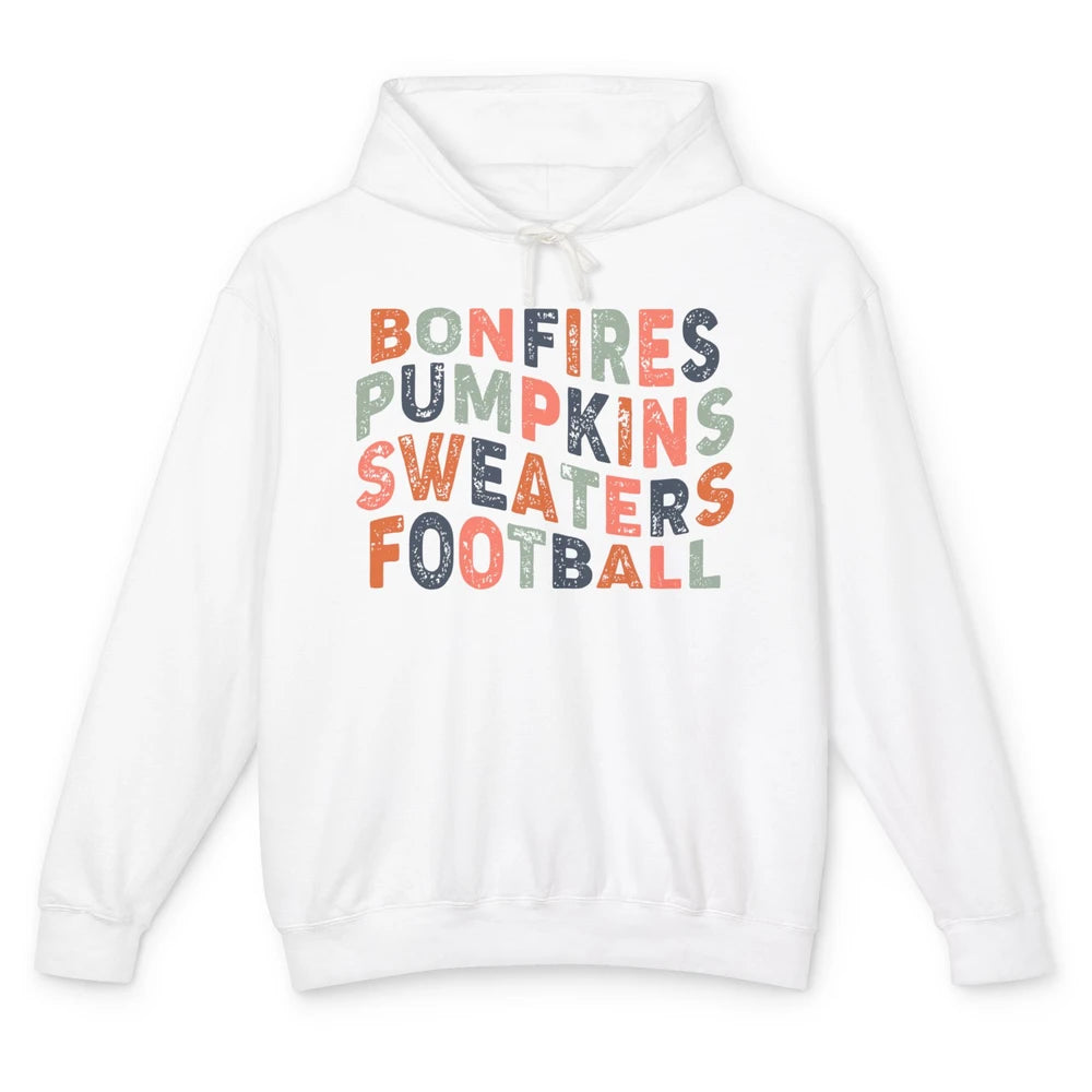 Retro Fall Bonfires Pumpkins Swaeaters Football Thanksgiving Unisex Lightweight Hoodie