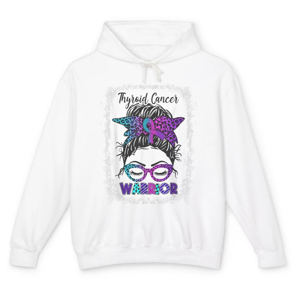 Messy Hair Woman Leopard Warrior Thyroid Cancer Awareness Unisex Lightweight Hoodie