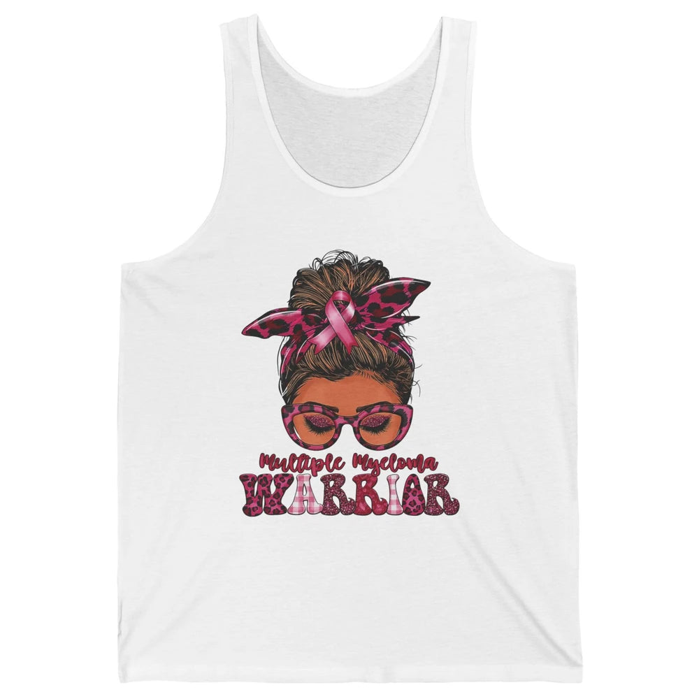 Multiple Myeloma Cancer Warrior Leopard Messy Hair Bun Woman Unisex Jersey Tank