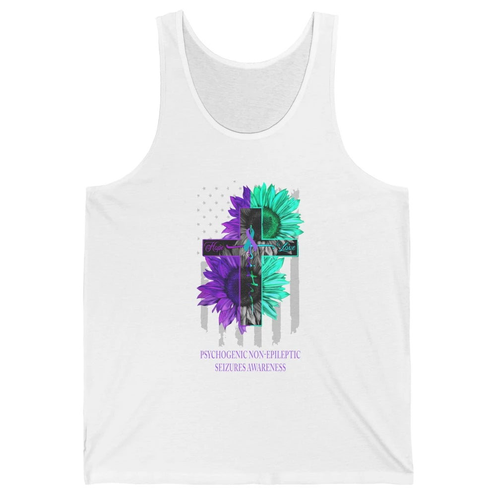 PNES Awareness Faith Hope Love Jesus Cross US Flag Ribbon Unisex Jersey Tank