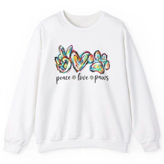 Peace Love Paws Cute Dog Cat Pet Mom Boho Rainbow Fur Lovers Unisex Crewneck Sweatshirt