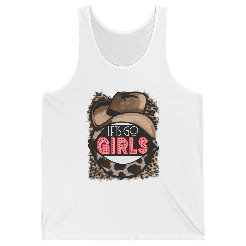 Retro Leopard Cowboy Hat Let's Go Girls Western Cowgirls Unisex Jersey Tank