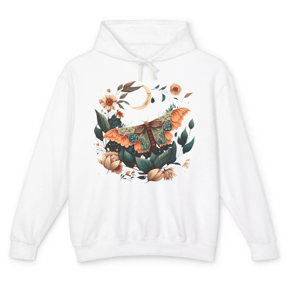 Retro Floral Moth Moon Butterfly Boho Moth Lovers Gift Unisex Lightweight Hoodie