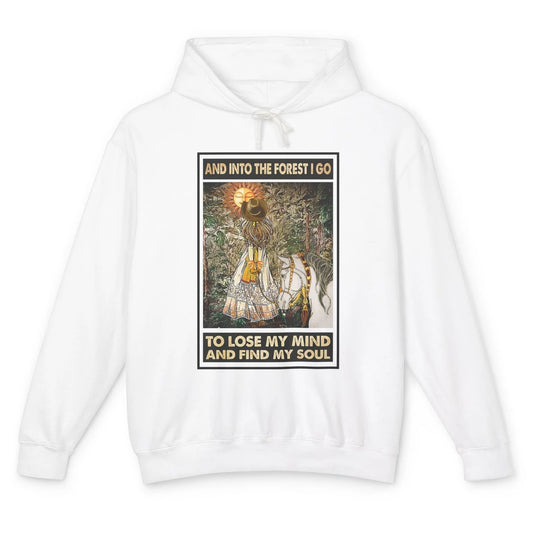 Retro Cowgirl Into Forest I Go Peace Hippie Girl Horse Lover Unisex Lightweight Hoodie