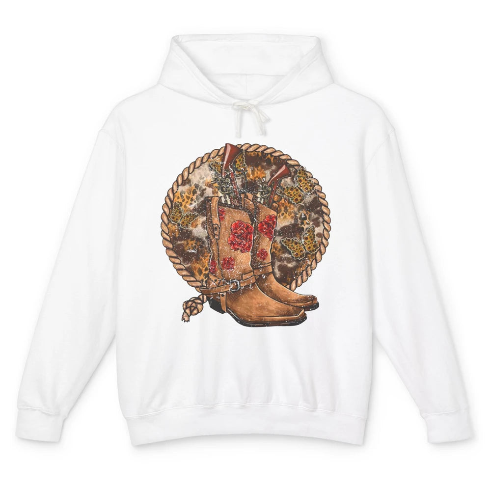 Retro Leopard Cowgirl Boots Sunflower Rodeo Western Country Unisex Lightweight Hoodie