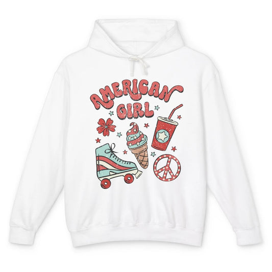 Retro American Girl Fourth Of July Party Ice Cream Patriotic Unisex Lightweight Hoodie