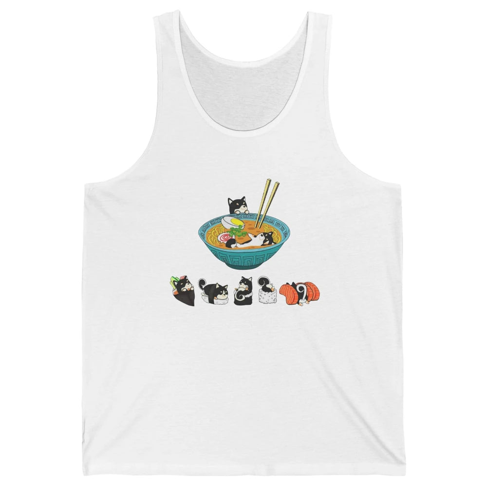 Funny Black Shiba Inu Sushi Ramen Bowl Japanese Kawaii Dog Unisex Jersey Tank