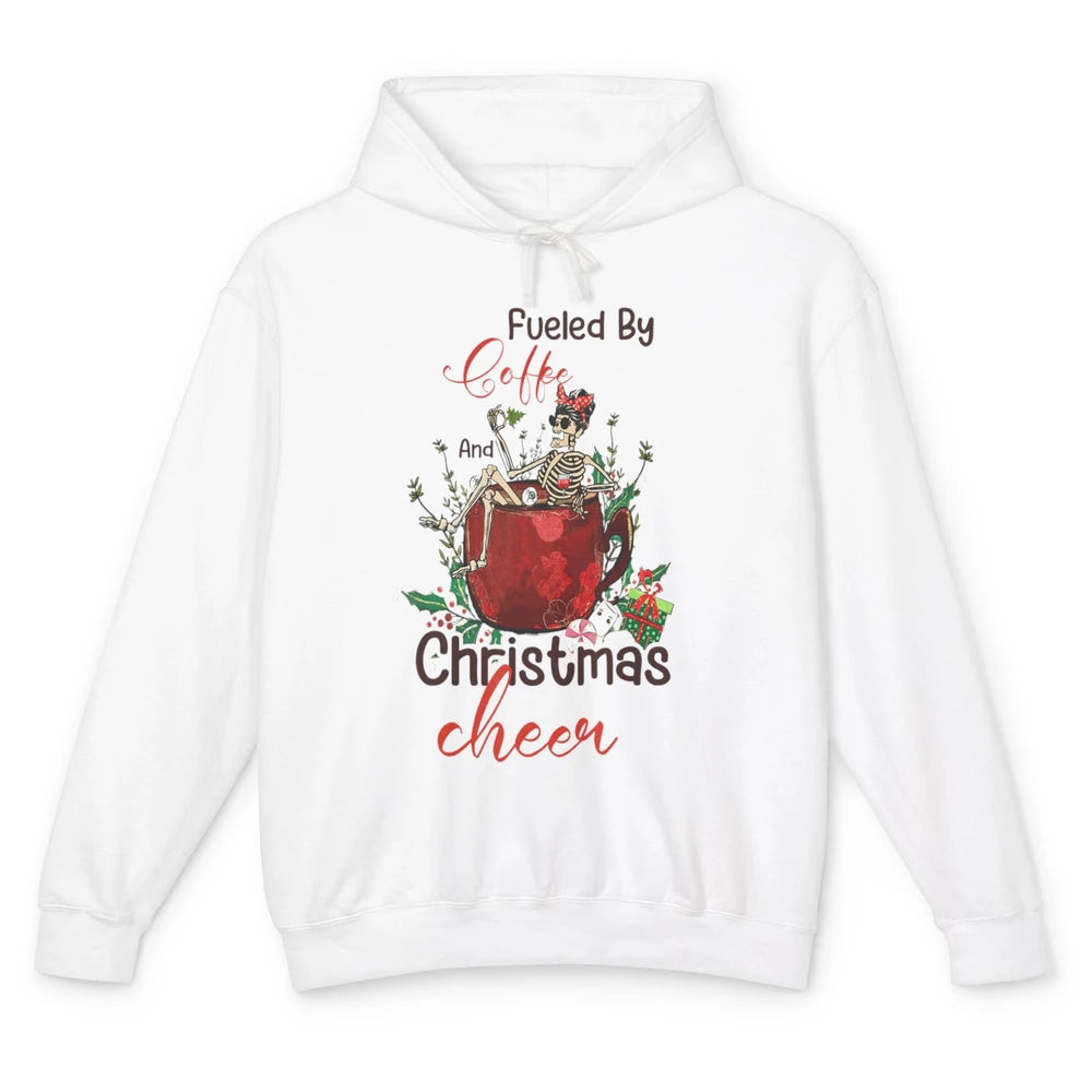 Merry Christmas Skeleton Drink Fueled By Coffee Xmas Latte Unisex Lightweight Hoodie