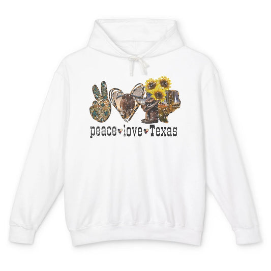Retro Peace Love Texas Cowboy Boot Western Girl Cactus Lover Unisex Lightweight Hoodie
