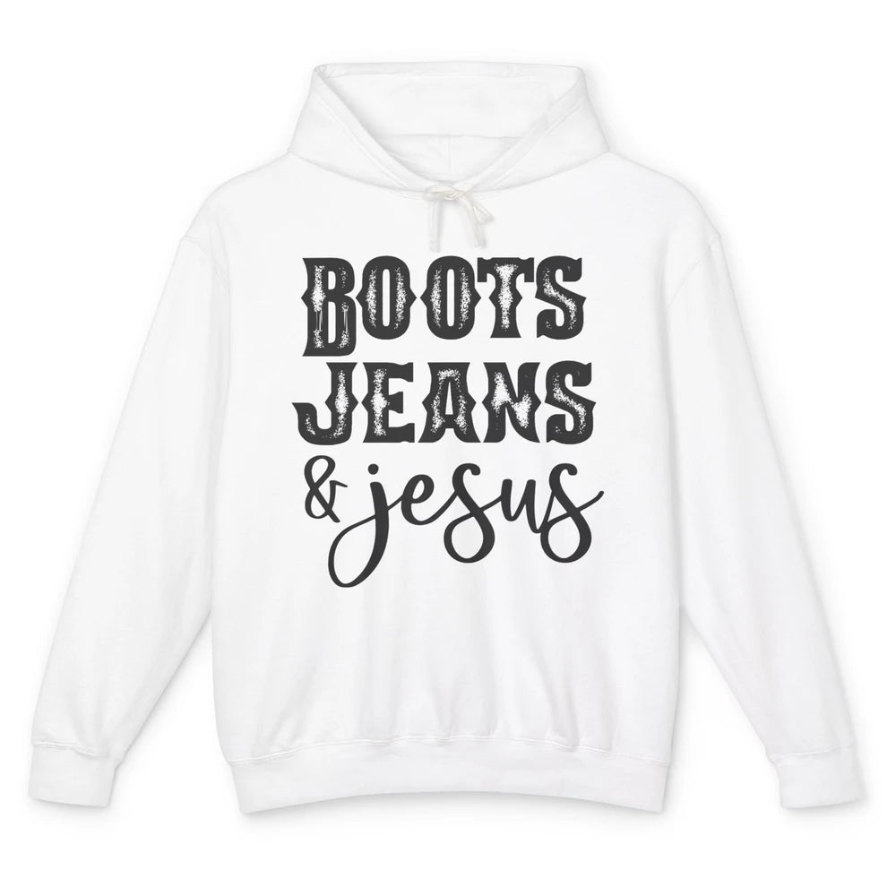Retro Boots Jeans and Jesus Christian Western Country Cowboy Unisex Lightweight Hoodie