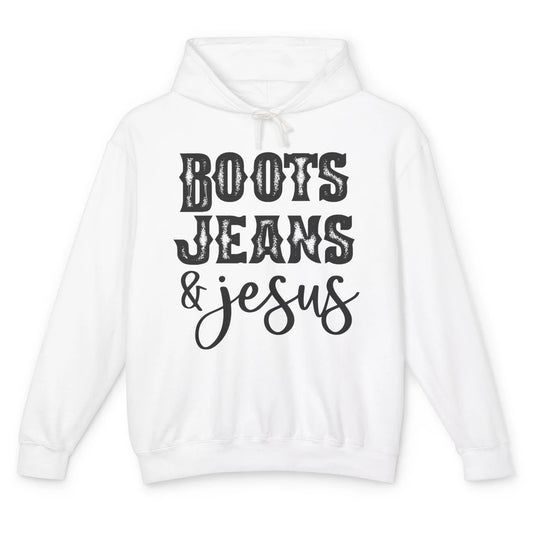 Retro Boots Jeans and Jesus Christian Western Country Cowboy Unisex Lightweight Hoodie