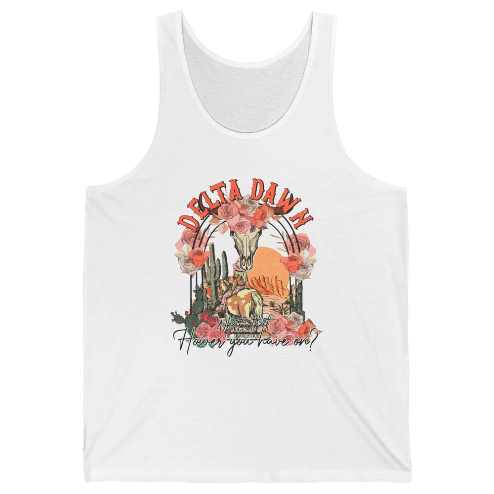 Retro Bull Skull Desert Cowgirl Delta Dawn Western Country Unisex Jersey Tank