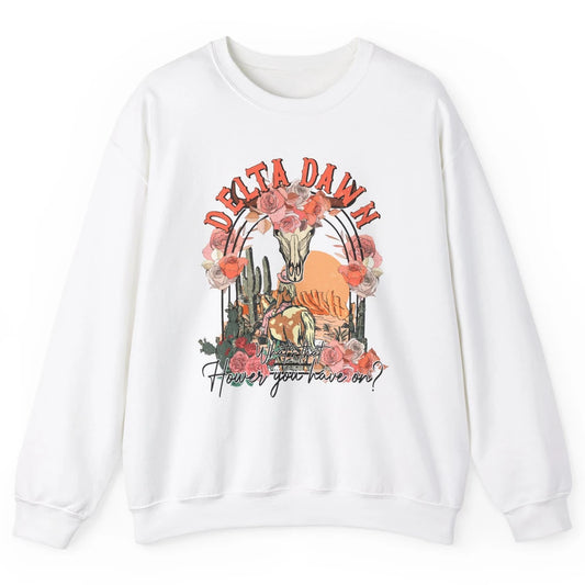 Retro Bull Skull Desert Cowgirl Delta Dawn Western Country Unisex Crewneck Sweatshirt