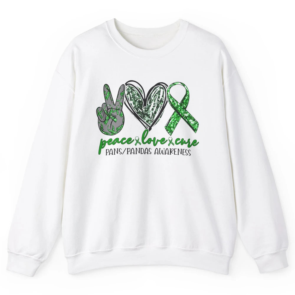 PANS/PANDAS Awareness Green Ribbon Peace Love Cure Unisex Crewneck Sweatshirt