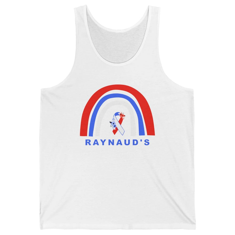 Raynaud's Syndrome Awareness Floral Red Blue Ribbon Rainbow Unisex Jersey Tank