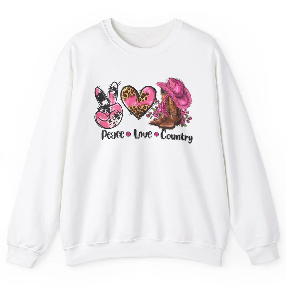 Retro Cowgirl Boots Hat Peace Love Country Western Country Unisex Crewneck Sweatshirt