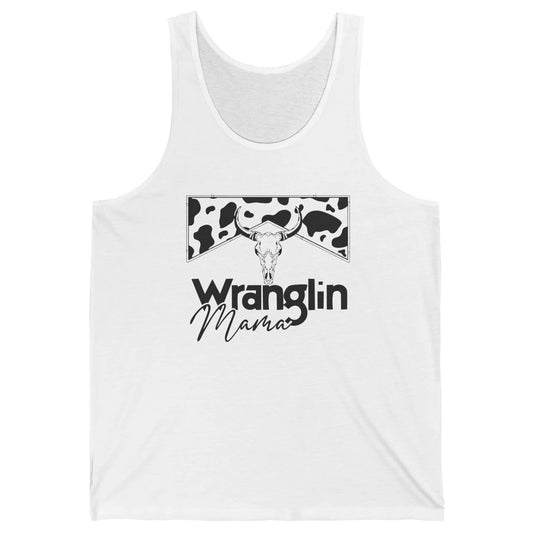 Retro Cowhide Bull Skull Wrangling Mama Western Country Girl Unisex Jersey Tank