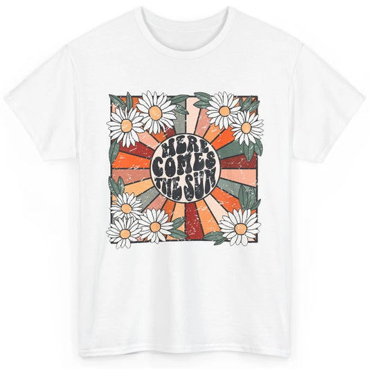 Retro Daisy Rainbow Sunrise Here Comes The Sun Hippie Girl Classic Unisex T-Shirt