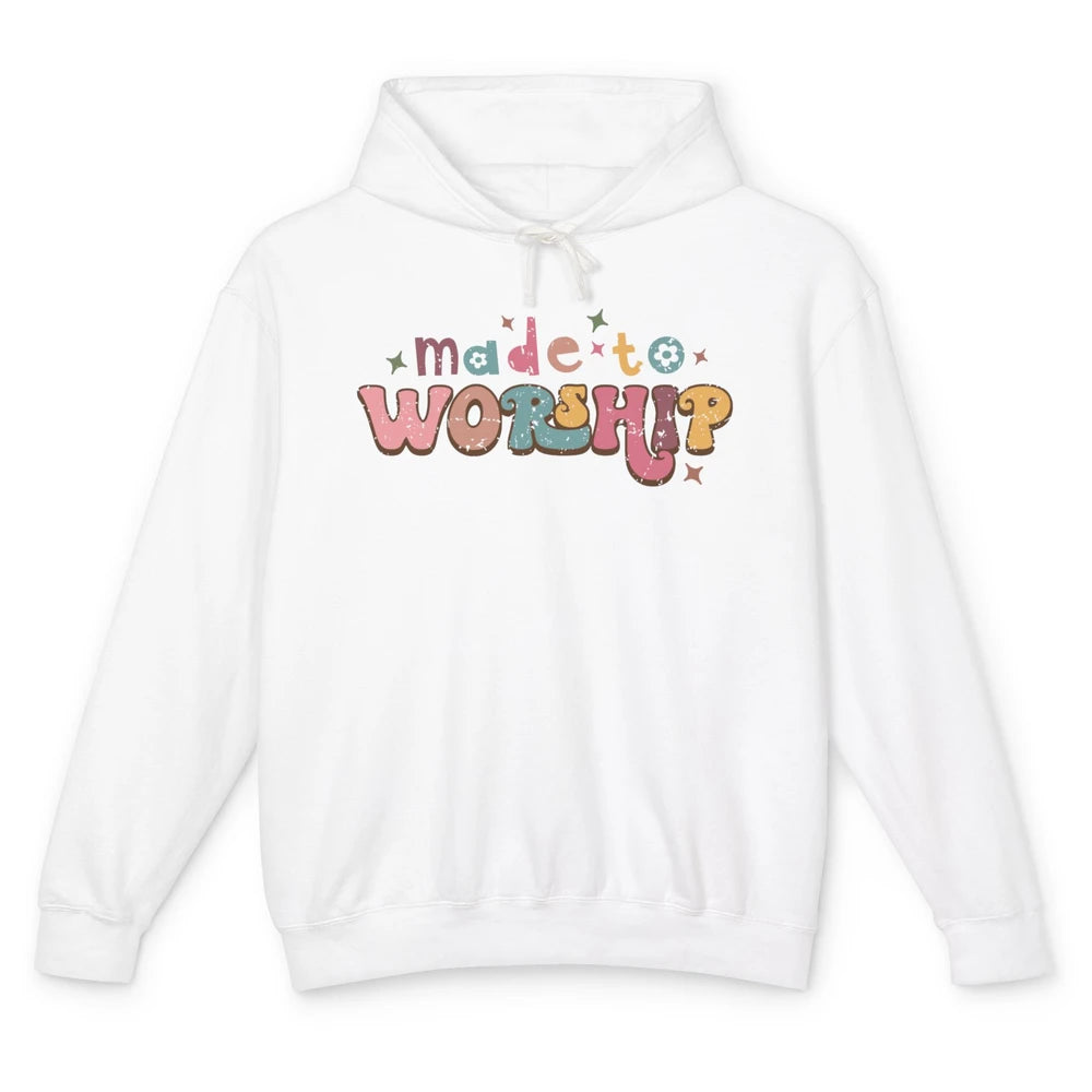 Retro Made To Worship Bible Verse Christian Religious Gift Unisex Lightweight Hoodie