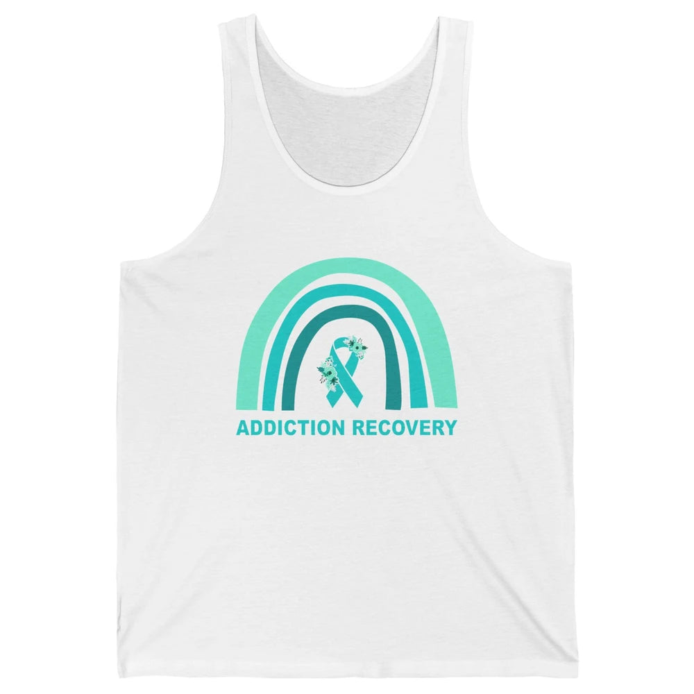 Addiction Recovery Awareness Floral Teal Ribbon Rainbow Unisex Jersey Tank