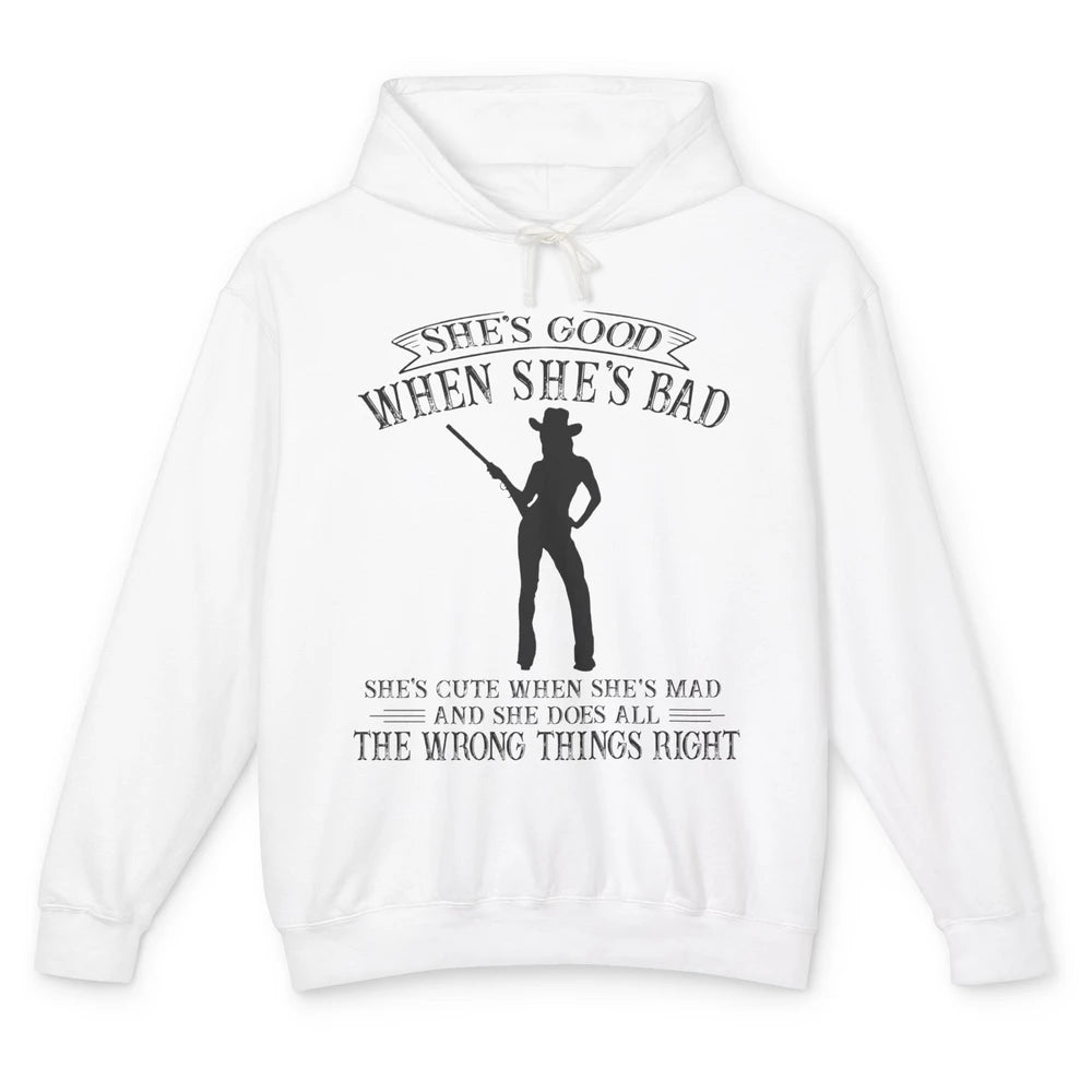 Retro Cowgirl She's Good When She's Bad Western Country Girl Unisex Lightweight Hoodie
