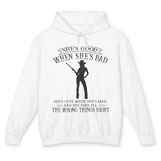 Retro Cowgirl She's Good When She's Bad Western Country Girl Unisex Lightweight Hoodie