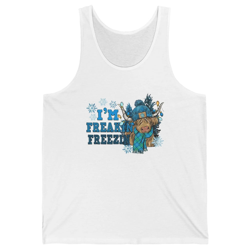 Funny Christmas Highland Cow I'm Freaking Freezing Western Unisex Jersey Tank