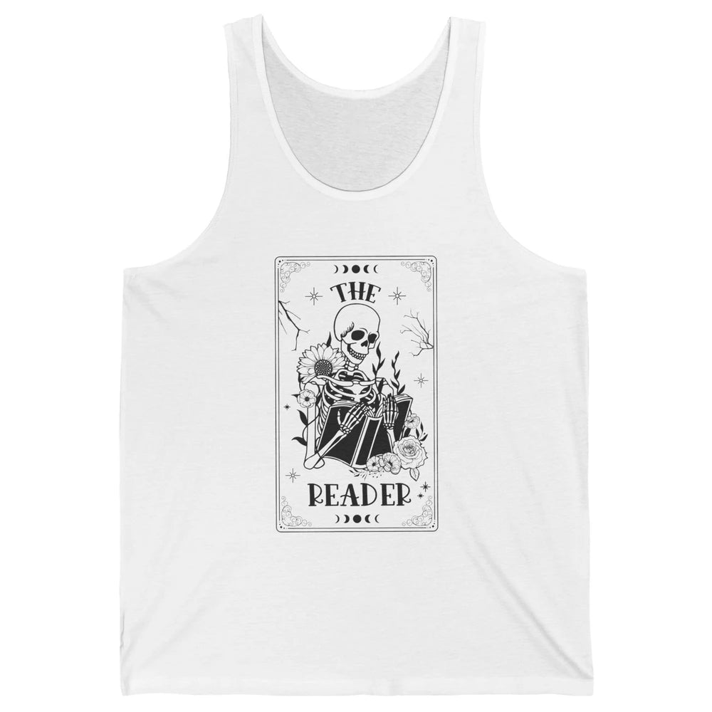 The Reader Skeleton Tarot Card Halloween Reader Book Lovers Unisex Jersey Tank