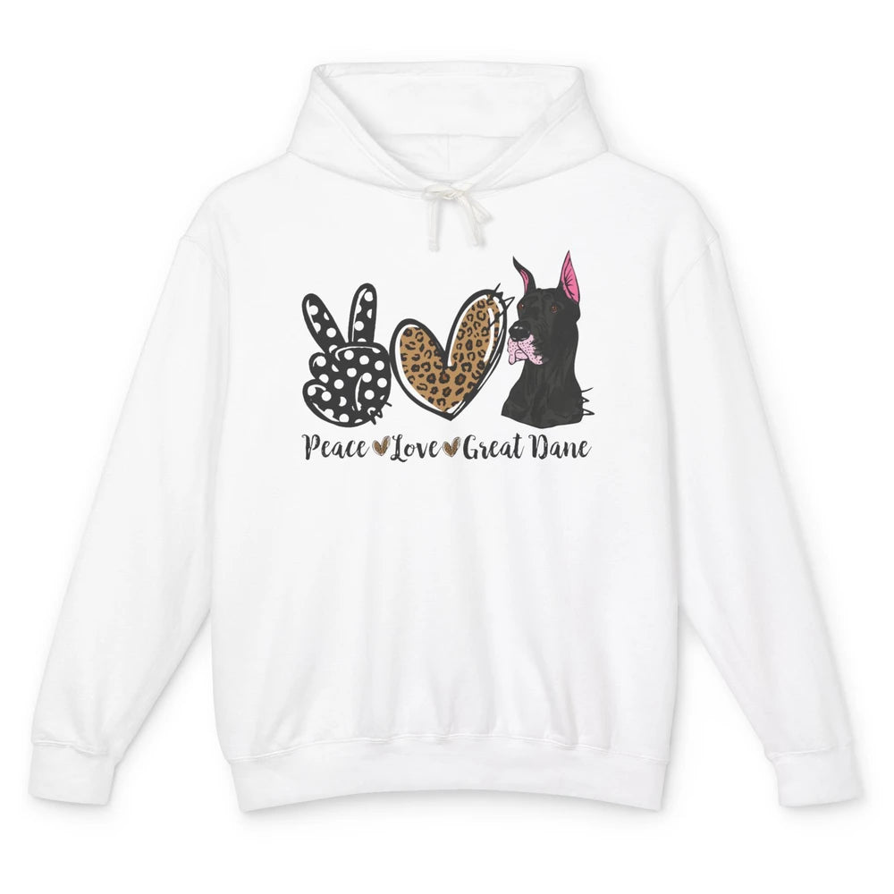 Peace Love Great Dane Dog Mom Dad Great Dane Lovers Leopard Unisex Lightweight Hoodie