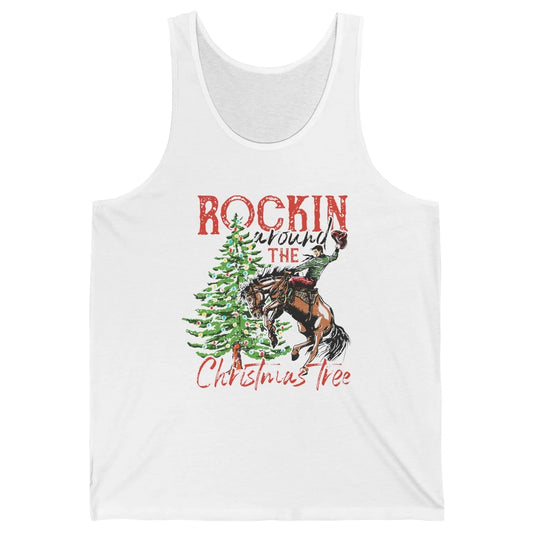 Funny Cowboy Horsing Rocking Around Christmas Tree Western Unisex Jersey Tank