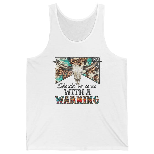 Retro Leopard Bull Skull Should've Come With Warning Western Unisex Jersey Tank