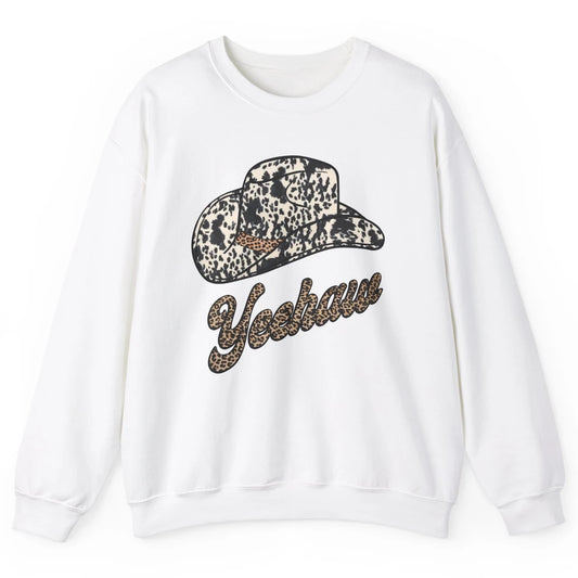 Retro Cowboy Yeehaw Leopard Howdy Hat Western Cowgirls Gift Unisex Crewneck Sweatshirt