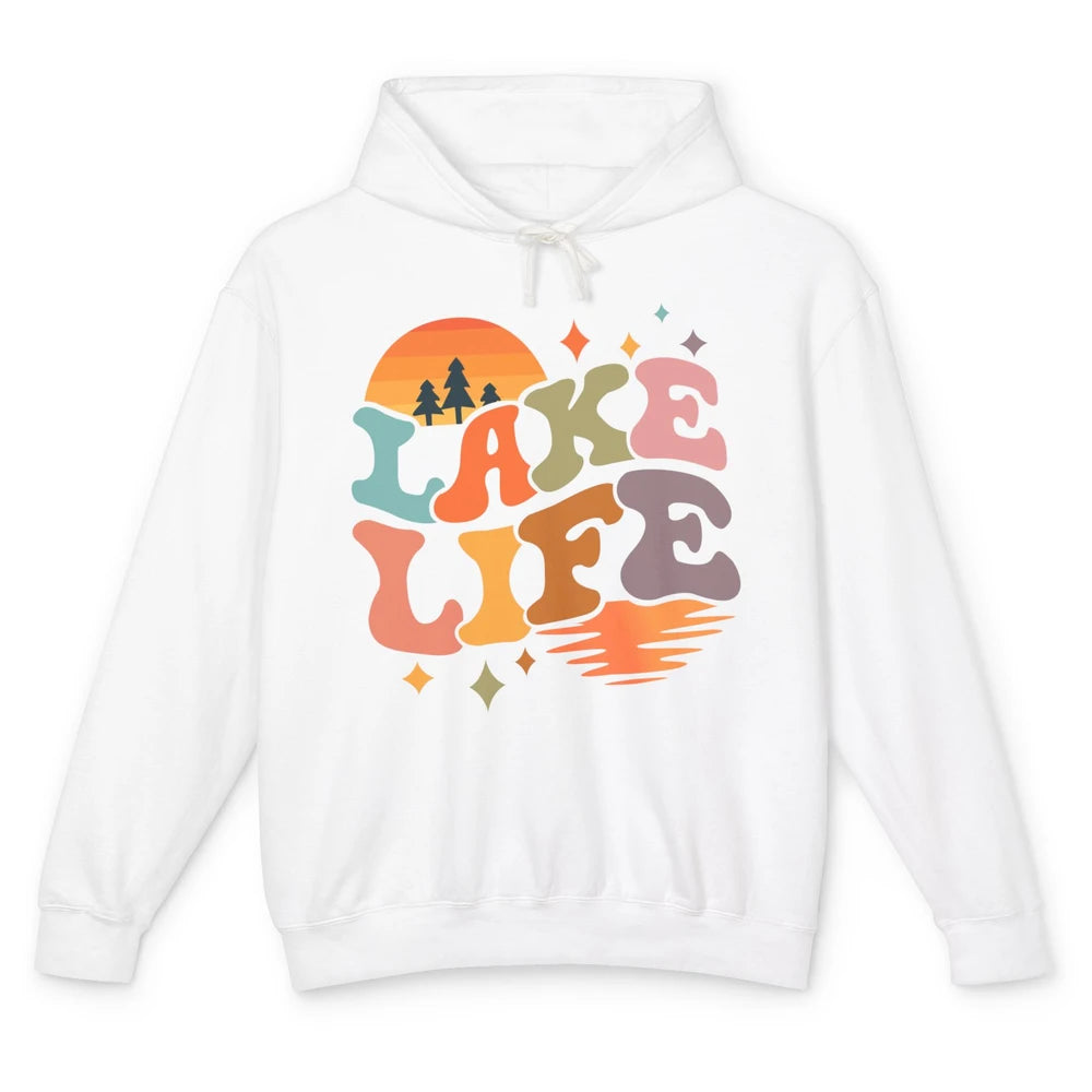 Retro Lake Life Vintage Lake Sunrise Boating Summer Trip Unisex Lightweight Hoodie