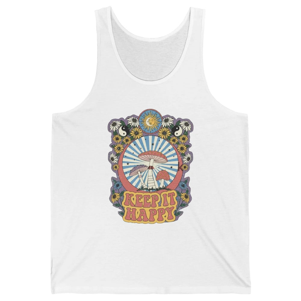 Retro Groovy Keep It Happy Mushroom Daisy Sun Positive Mind Unisex Jersey Tank