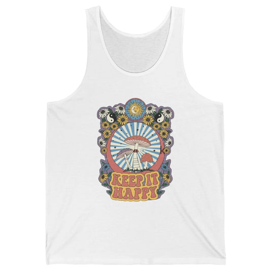 Retro Groovy Keep It Happy Mushroom Daisy Sun Positive Mind Unisex Jersey Tank