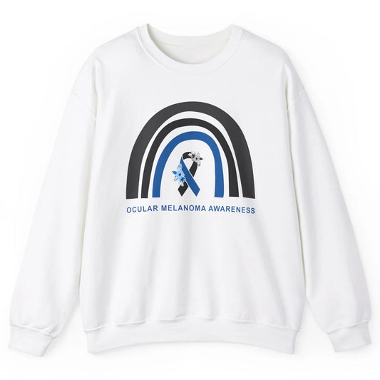 Ocular Melanoma Awareness Floral Black Blue Ribbon Rainbow Unisex Crewneck Sweatshirt