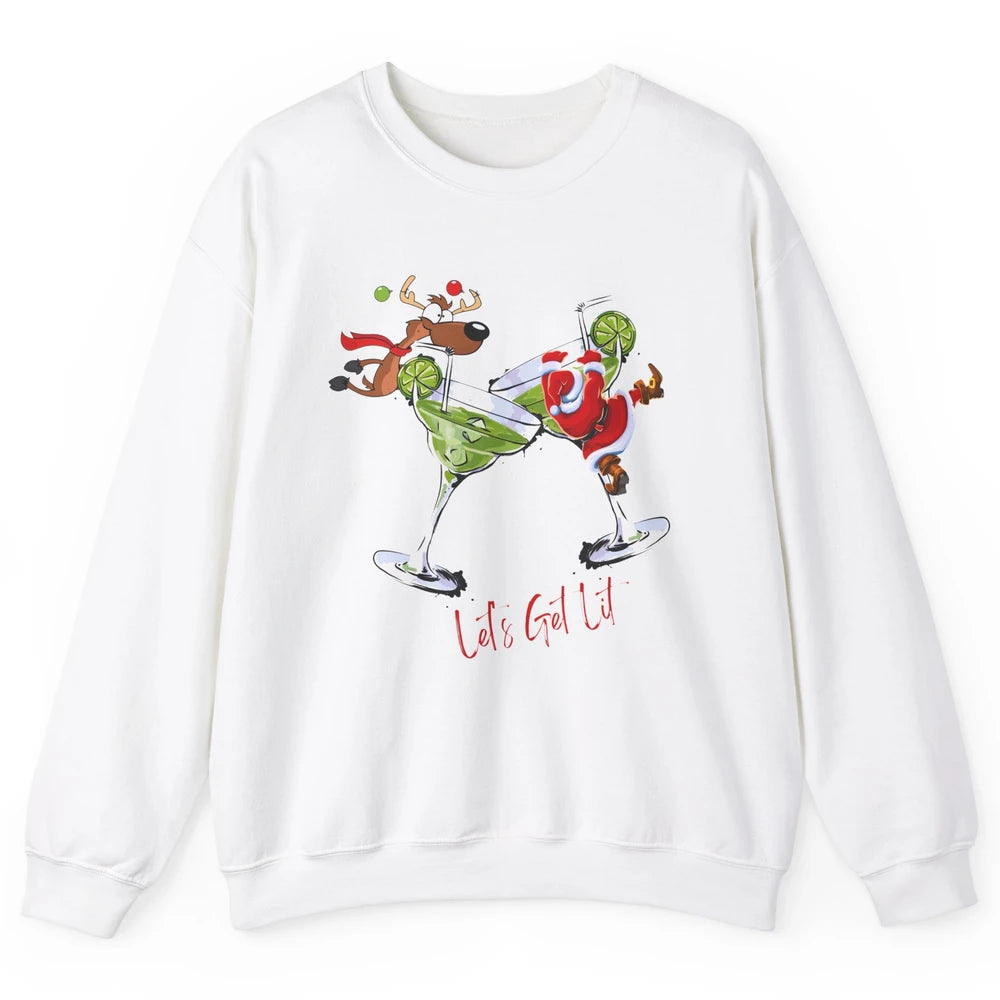 Party Santa & Reindeer Cocktail Glasses Let's Get Lit Xmas Unisex Crewneck Sweatshirt