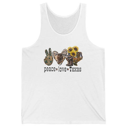 Retro Peace Love Texas Cowboy Boot Western Girl Cactus Lover Unisex Jersey Tank