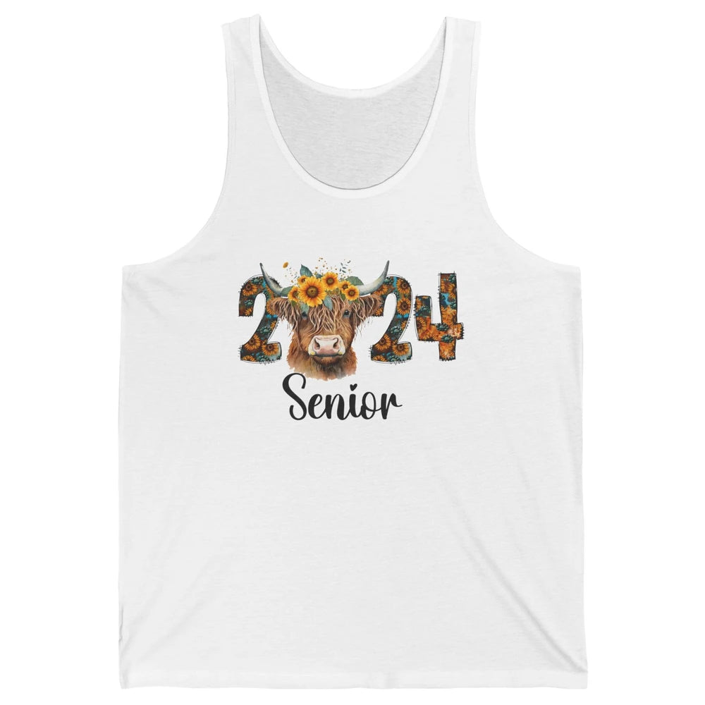 Sunflower Highland Cow Senior 2024 Graduate Bachelor Western Unisex Jersey Tank