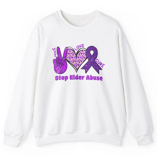Peace Love Hope Heart Purple Ribbon Elder Abuse Awareness Unisex Crewneck Sweatshirt